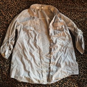 Light blue and white striped button blouse